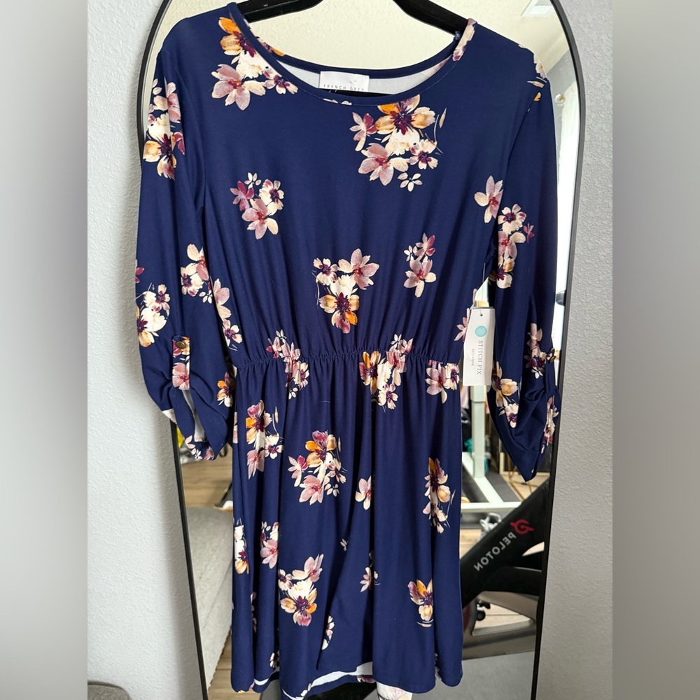 French Grey Navy Floral Dress